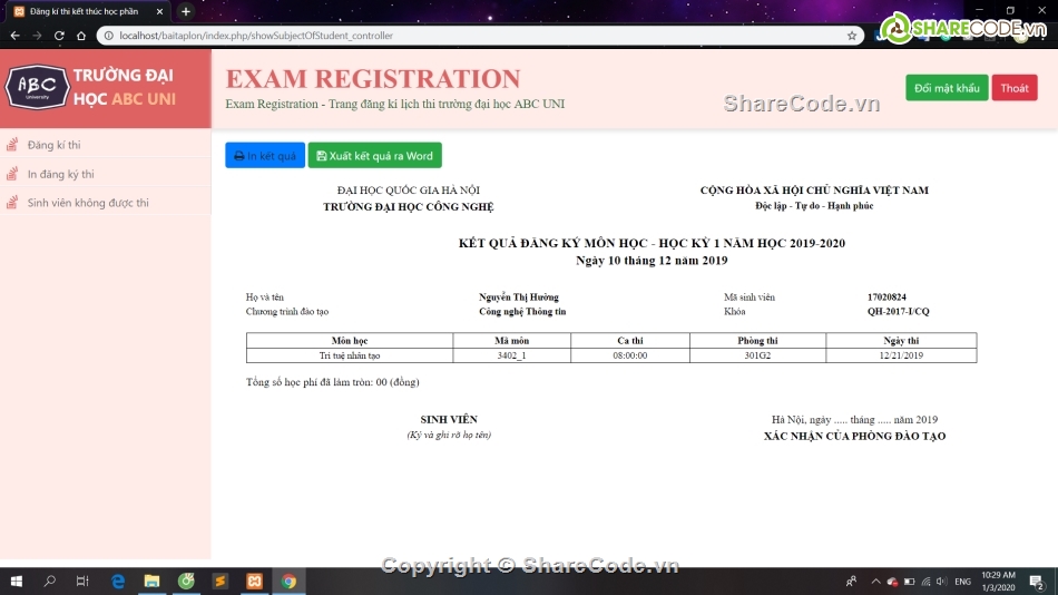 Source code web đăng ký học kỳ,Đăng ký thi học kỳ bootstrap,MVC Web quản lý,quản lý thi,quản lý kỳ thi